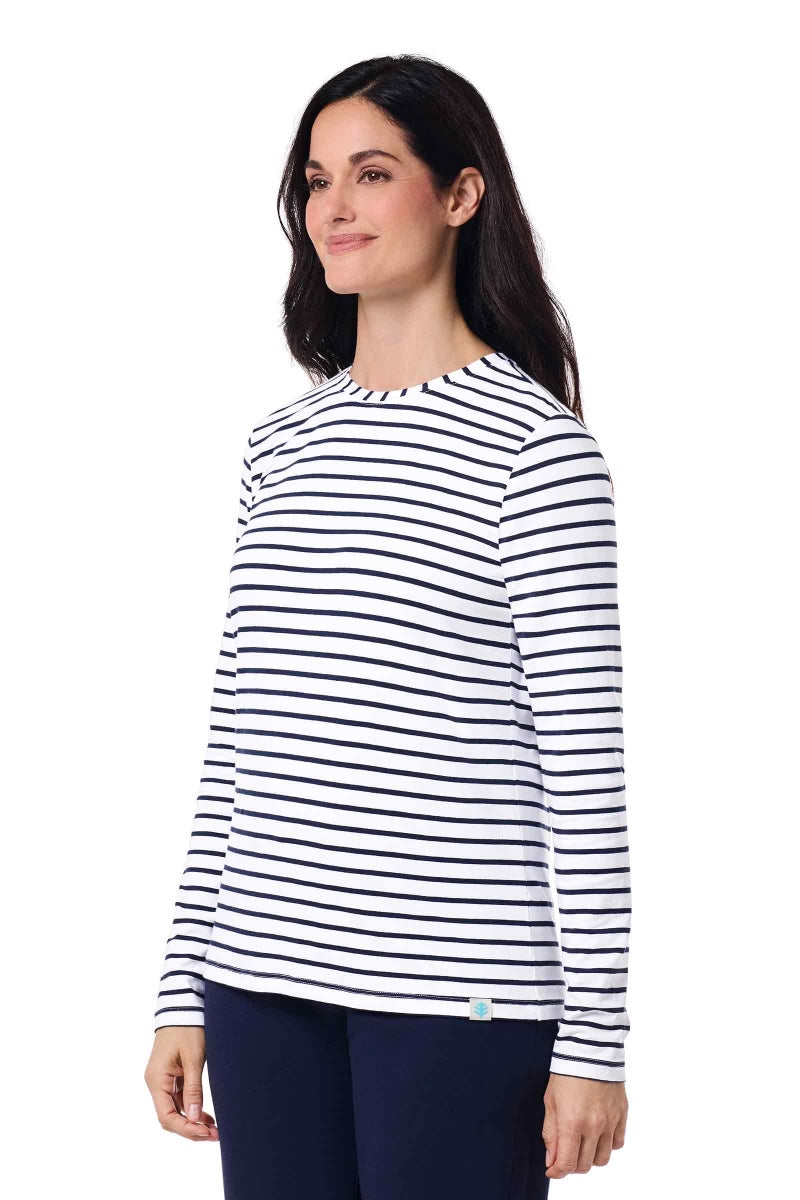 Coolibar UPF 50+ Women's Long sleeve T-Shirt - Sun Protective,Medium,Navy/White Stripe - Image 2